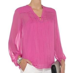 Nwot DVF Blouse 6 Pink SILK Sheer Pleated Long-Balloon-Sleeve “Tanyana”